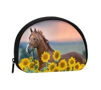 Portamonete,Portafogli Portamonete Portamonete Portamonete Mini Portafogli per Donne Regalo per Ragazze, Girasole Giallo Stampato a Cavallo