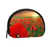 Portamonete,Portafogli Portamonete Portamonete Portamonete Mini Portafogli per Donne Regalo per Ragazze, Campo di papaveri al tramonto Campo di bellissimi fiori
