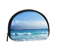 Portamonete,Portafogli Portamonete Portamonete Portamonete Mini Portafogli per Donne Regalo per Ragazze,Onde dell'Oceano Spiaggia dell'Isola delle Seychelles al Tramonto