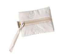 Portamonete portatile dal design elegante con fiocco, chiusura compatta con cerniera, per carte di credito, contanti, viaggi, essenziale, leggero, per tutti i giorni, bianco, Bellezza di massa