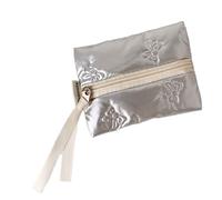 Portamonete portatile dal design elegante con fiocco, chiusura compatta con cerniera, per carte di credito, contanti, viaggi, essenziale, leggero, per tutti i giorni, Grigio argento, Bellezza di massa