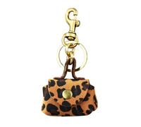 Portamonete portatile e portachiavi Combo realizzato in robusta pelle PU, ideale per studenti pendolari, Caffè con stampa leopardata T1, M, Classico