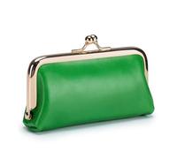 Portamonete retrò in vera pelle da donna, alla moda, per rossetto, mini borsa a clip piccola e squisita borsa per monete per ragazze, Verde, 2PCS