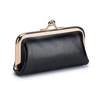 Portamonete retrò in vera pelle da donna, alla moda, per rossetto, mini borsa a clip piccola e squisita borsa per monete per ragazze, Nero , 2PCS