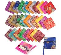 Portamonete ricamato in broccato di seta cinese retrò, 30 sacchetti per gioielli con nappa, organizer ricamati cinesi per orecchini, collane e bracciali, multicolore, Multicolore