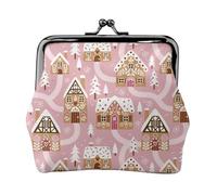 Portamonete rosa con case di pan di zenzero, portamonete con chiusura a bacio, piccolo portamonete in pelle PU da donna