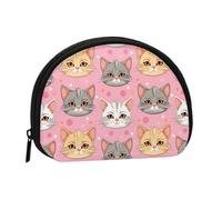 Portamonete rosa con volto di gatto in stile cartone animato, grazioso mini portamonete da donna, piccolo portamonete
