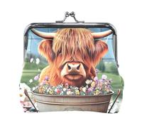 Portamonete, rose rosse, portatile, in pelle PU, portamonete da donna, 11,4 x 10,4 cm, Fiori della vasca della mucca delle Highland, Taglia unica, Fiori della vasca della mucca delle Highland