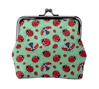 Portamonete rosso con stampa di coccinelle su sfondo blu, con chiusura a bacio, piccola borsa vintage per uomo e donna, Nero , Taglia unica, Portamonete