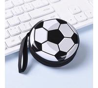 Portamonete rotondo con motivo calcistico creativo, mini portafoglio con cerniera e guscio rigido, custodia per auricolari con cinturino da polso, regalo di calcio originale per ragazzi per feste di c