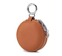 Portamonete rotondo con specchio,Sacchetto semplice per il cambio di denaro,Borsa portatile per auricolari,Borsa per rossetto,Borsa per auricolari con cerniera, Marrone, alla moda