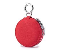 Portamonete rotondo con specchio,Sacchetto semplice per il cambio di denaro,Borsa portatile per auricolari,Borsa per rossetto,Borsa per auricolari con cerniera, Rosso, alla moda