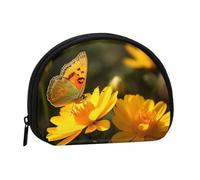 Portamonete Squeeze Piccolo Portafoglio Zippe Giallo Fiore e Farfalla Stampato Portamonete, Nero, Taglia Unica, Stampato