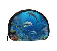 Portamonete Squeeze Piccolo Portafoglio Zippe Underwater World Delfini Corallo Stampato Portamonete, Nero, Taglia Unica, Stampato