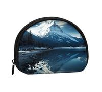 Portamonete Squeeze Small Wallet Zippe Riflessione di montagna innevata sul corpo d'acqua sotto il portamonete stampato, nero, taglia unica, stampato
