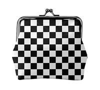 Portamonete stampato a scacchi bianco e nero per le donne borsa portafoglio in pelle PU borsa cambio Kiss-Lock Vintage Pouch, nero e bianco a scacchi, taglia unica, vintage, A scacchi in bianco e