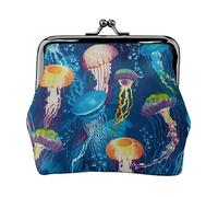 Portamonete stampato bassotto parigino per le donne borsa del portafoglio in pelle PU sacchetto di cambio Kiss-Lock Vintage Pouch, Meduse colorate, Taglia unica, Vintage