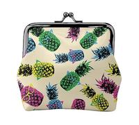 Portamonete stampato bassotto parigino per le donne borsa del portafoglio in pelle PU sacchetto di cambio Kiss-Lock Vintage Pouch, Ananas, Taglia unica, Vintage