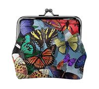 Portamonete stampato con fiori di girasole e piante nere e gialle per le donne borsa a portafoglio in pelle PU sacchetto di cambio Kiss-Lock Vintage Pouch, Farfalla colorata disegnata a mano., Taglia