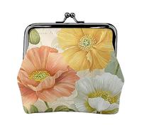 Portamonete stampato con fiori di girasole e piante nere e gialle per le donne borsa a portafoglio in pelle PU sacchetto di cambio Kiss-Lock Vintage Pouch, Papaveri pastello., Taglia unica, Vintage