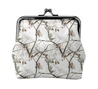 Portamonete stampato con fiori di girasole e piante nere e gialle per le donne borsa a portafoglio in pelle PU sacchetto di cambio Kiss-Lock Vintage Pouch, Bianco Albero Camo, Taglia unica, Vintage
