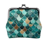 Portamonete stampato con fiori di girasole e piante nere e gialle per le donne borsa a portafoglio in pelle PU sacchetto di cambio Kiss-Lock Vintage Pouch, Stampa a bilancia di pesce sirena., Taglia