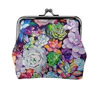 Portamonete stampato con fiori di girasole e piante nere e gialle per le donne borsa a portafoglio in pelle PU sacchetto di cambio Kiss-Lock Vintage Pouch, Pianta grassa colorata., Taglia unica,