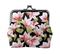 Portamonete stampato con fiori di girasole e piante nere e gialle per le donne borsa a portafoglio in pelle PU sacchetto di cambio Kiss-Lock Vintage Pouch, Bellezza Fiori Fiori Rosa, Taglia unica,