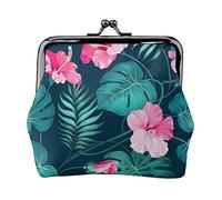 Portamonete stampato con fiori hawaiani per le donne borsa portafoglio in pelle PU sacchetto di cambio Kiss-Lock Vintage Pouch, Fiore rosa Hawaii., Taglia unica, Vintage