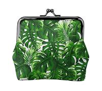 Portamonete stampato con fiori hawaiani per le donne borsa portafoglio in pelle PU sacchetto di cambio Kiss-Lock Vintage Pouch, Monstera Deliciosa - Palma di banana, Taglia unica, Vintage