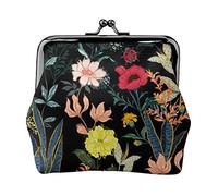 Portamonete stampato con foglie galleggianti colorate per le donne borsa portafoglio in pelle PU sacchetto di cambio Kiss-Lock Vintage Pouch, Colorato Boho Floreale, Taglia unica, Vintage