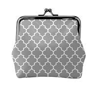 Portamonete stampato giallo senape per le donne borsa portafoglio in pelle PU cambio sacchetto Kiss-Lock Vintage Pouch, Quatrefoil grigio., Taglia unica, Vintage