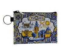 Portamonete Toledo | Piccola borsa con portachiavi e cerniera | Design piastrelle spagnole | Portafoglio Souvenir della Spagna | Regalo originale per donna e uomo | Portamonete in tessuto