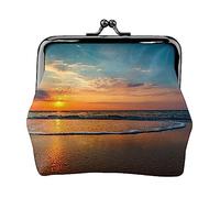 Portamonete verde con piante tropicali e cascate, portamonete in pelle per donne e uomini, piccolo portamonete personale, grazioso portamonete con chiusura a bacio, Tramonto sulla spiaggia., Taglia