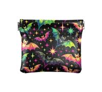 Portamonete verde floreale tropicale pappagalli senza cerniera portamonete impermeabile borsa cosmetica per viaggio, Halloween neon stelle pipistrelli, Taglia unica, Halloween Neon Stars Pipistrelli