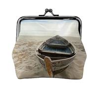 Portamonete verde mimetico, portamonete in pelle per donne e uomini, piccolo portamonete personale, grazioso portamonete con blocco bacio, Barca Spiaggia Alba Tempo Nautico, Taglia unica, Carino