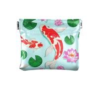 Portamonete verde nero con dinosauri senza cerniera portamonete piccola borsa per il trucco per le donne, Koi Pesce Giglio Fiori Azzurro, Taglia unica, Koi Pesce Giglio Fiori Azzurro