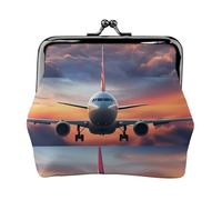 Portamonete versatile con stampa di aeroplano, tramonto e cielo, squisito mini portafoglio carino per ogni occasione