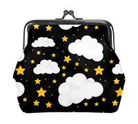 Portamonete vintage portamonete portamonete carino cartone animato stelle nuvole modello con sfondo nero, Come nella foto, Taglia unica, Organizer per borse