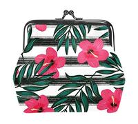 Portamonete vintage portamonete portamonete portafogli foglie tropicali fiori rossi strisce nere, Come nella foto, Taglia unica, Organizer per borse