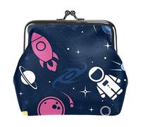 Portamonete vintage portamonete portamonete portafogli rosa giallo Space Rocket Cosmonaut Spacecraft Planet Navy, Come nella foto, Taglia unica, Organizer per borse