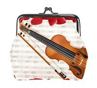 Portamonete vintage portamonete portamonete violino con note chiave e petali rossi, Come nella foto, Taglia unica, Organizer per borse