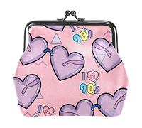 Portamonete Vintage Pouch Cambiare Borsa Portafogli Amore Cuore Viola Triangoli Sfondo Rosa, Come nella foto, Taglia unica, Organizer per borse