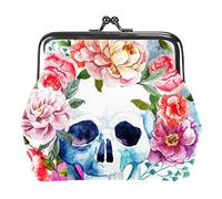 Portamonete Vintage Pouch Change Purse Portafogli Acquerello Teschio Fiori, Come nella foto, Taglia unica, Organizer per borse