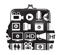 Portamonete Vintage Pouch Change Purse Portafogli Nero Video Film Multimedia Icons Modello, Come nella foto, Taglia unica, Organizer per borse