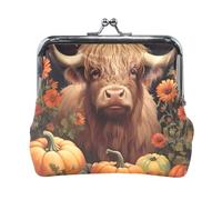 Portamonete viola con chiusura a portafoglio, portachiavi, portamonete da donna per monete, 11,4 x 10,4 cm, Autunno Highlander Marrone, Taglia unica, Autunno Highlander Marrone