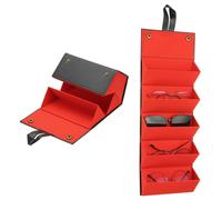 Portaocchiali in Pelle per Viaggio, Custodia con 5 Scomparti (Nero Rosso)