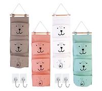 Portaoggetti da Appendere 4 Pezzi, Tasche Portaoggetti da Parete, Porta Borse da Muro Organizer da Appendere con 3 Tasche e Ganci per Cameretta dei Bambini Bagno Camera da Letto