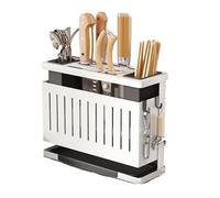 Portaoggetti da cucina Coltello multiuso a parete staccabile in acciaio inossidabile con staffe Ganci(White B)