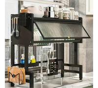 Portaoggetti da lavello, portaoggetti multifunzionale per lavello da cucina con anta, organizer per scolapiatti per ripiani da cucina, scolapiatti a 3 ripiani con coperchio per piatti, bicchieri, ciot